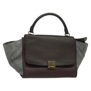 CELINE Trapeze Hand Bag Leather Brown Gold Auth 133133